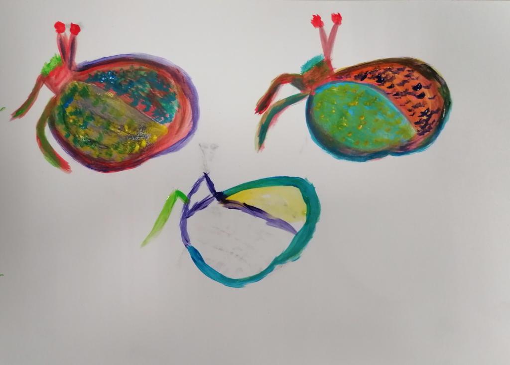 A painting of brightly coloured insects