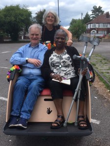 Tony and Pauline in the trishaw with Sheila